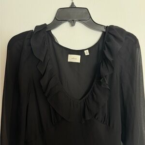 Aritzia Wilfred Black Chifon with Mesh Long Sleeves Dress
